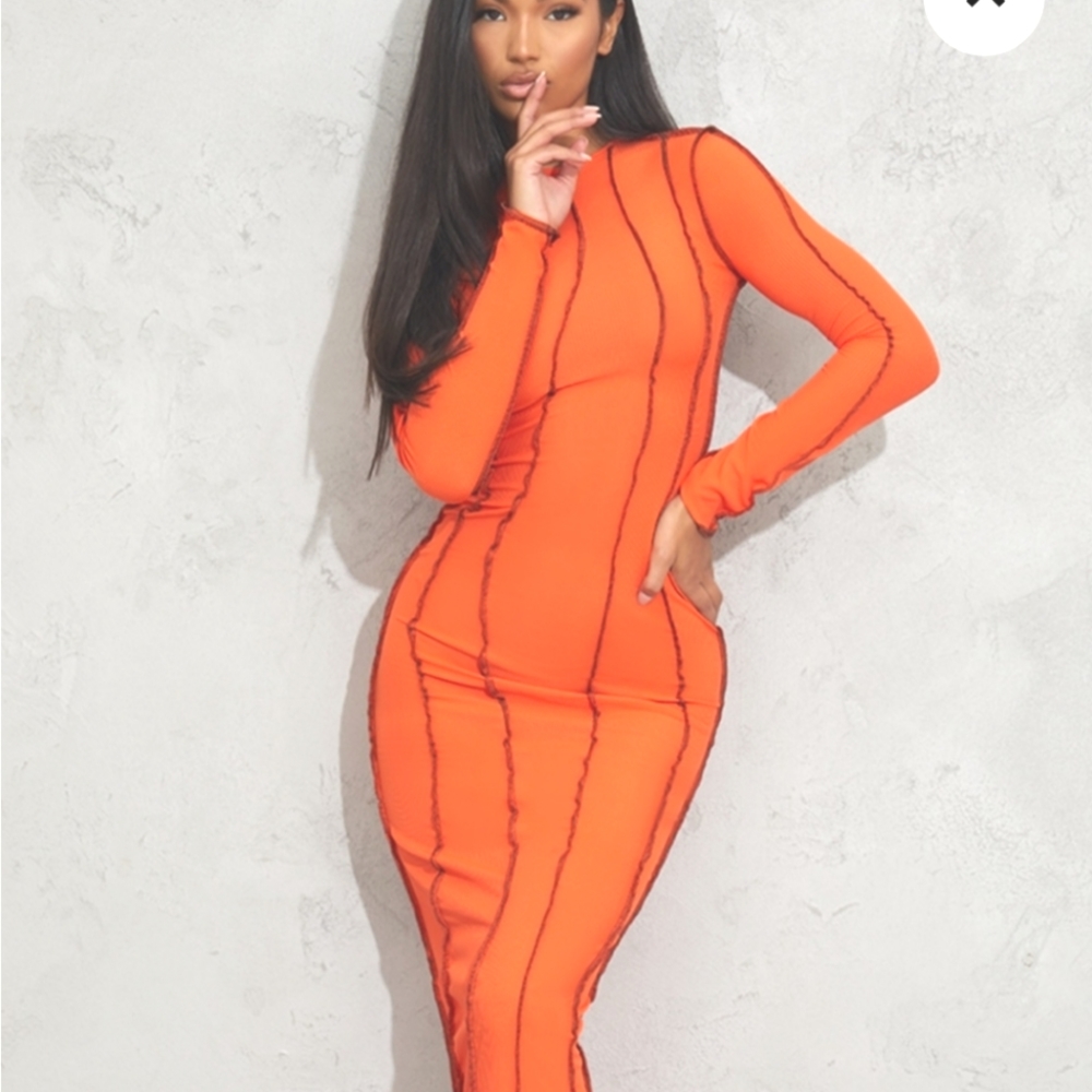 Orange seam detailed dress